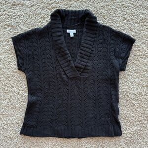 Charter Club Vintage V Neck Cable Knit Short Sleeve Black Sweater Vest - Size M